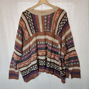 Easel Oversized Boxy Boho Tribal Sweater Multicolor Womens Small Tunic Sweater